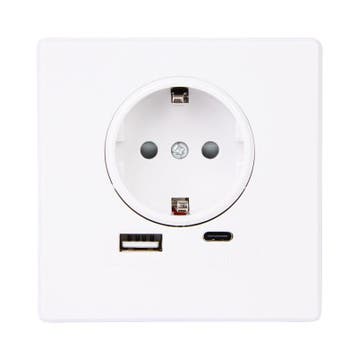 WANDCONTACTDOOS | MET USB-A & USB-C AANSLUITING | WIT, Nieuw