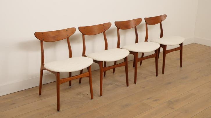4 x eetkamerstoel | Teak | Opnieuw gestoffeerd, Huis en Inrichting, Stoelen, Ophalen of Verzenden