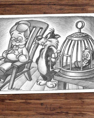 Joan Vizcarra - Potloodkunst - Sylvester, Tweety & Granny -, Nieuw in verpakking