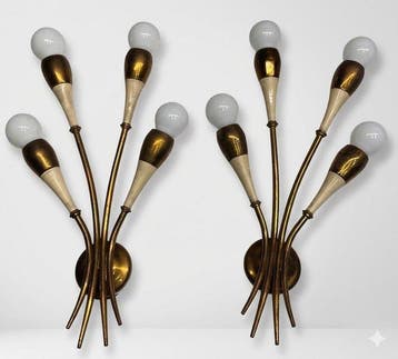 Wandkandelaar - Messing, Keramiek, Metaal - Paar wandlampen, Antiek en Kunst