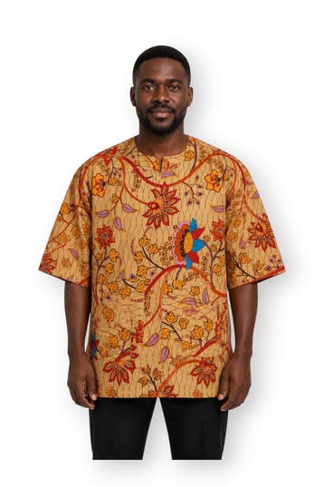 Beige & Oranje Botanical Flow Dashiki Shirt / Dashiki Jurk -, Ophalen of Verzenden, Nieuw