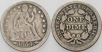 Dime 1854 Vereinigte Staaten von Amerika Seated Liberty, Postzegels en Munten, Munten | Amerika, Verzenden