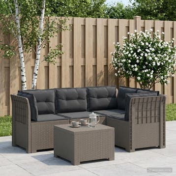 vidaXL 4-Persoons Tuinbank met Kussens Rieten Look PP, Verzenden, Nieuw