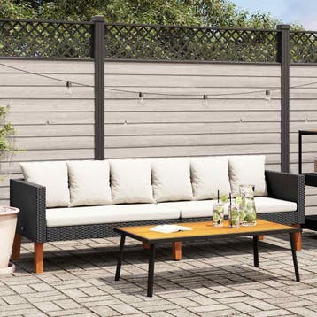 vidaXL Tuinbank 3-zits met kussens poly rattan zwart, Verzenden, Nieuw