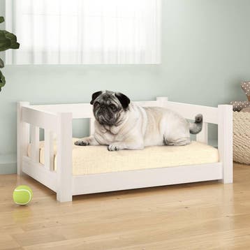 vidaXL Hondenmand 65,5x50,5x28 cm massief grenenhout wit, Verzenden, Nieuw