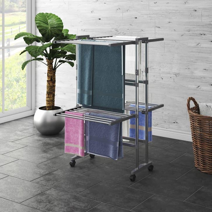 vidaXL Droogrek 2-laags met wieltjes 60x70x106 cm, Tuin en Terras, Droogmolens en Wasrekken, Nieuw, Verzenden