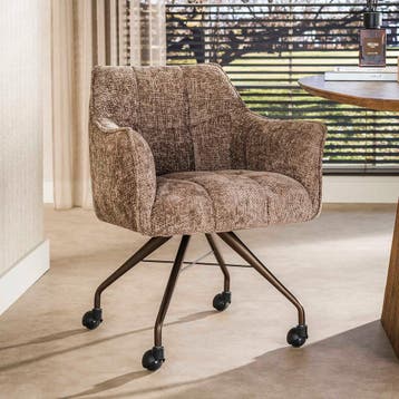 *WOONWINKEL* Raster Armstoel Met Wieltjes Bruin, Huis en Inrichting, Stoelen, Verzenden, Nieuw, Bruin, Stof