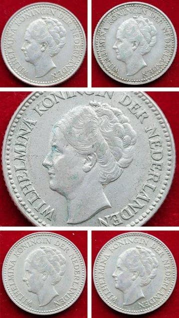Nederland. Wilhelmina. 1/2 Gulden 1921/1930, 5 stuks (Zonder, Postzegels en Munten