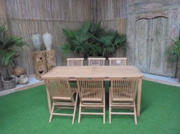 Aanbieding: Teak Tuinset 180cm met 6 stoelen voor €489,-, Teakhout, Nieuw, Ophalen of Verzenden, Tuinset