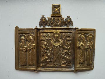 Icoon - Christus Smolenskiy en de Heiligen. Triptychon -, Antiek en Kunst
