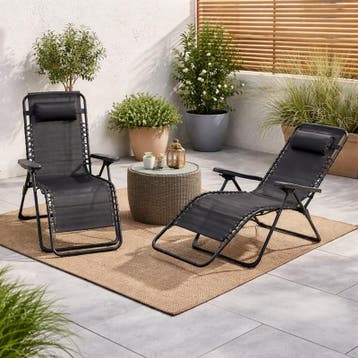 Luxe tuinstoel - set van 2 - 64 x 94,5 x 107,5 cm, Verzenden, Nieuw, Zwart