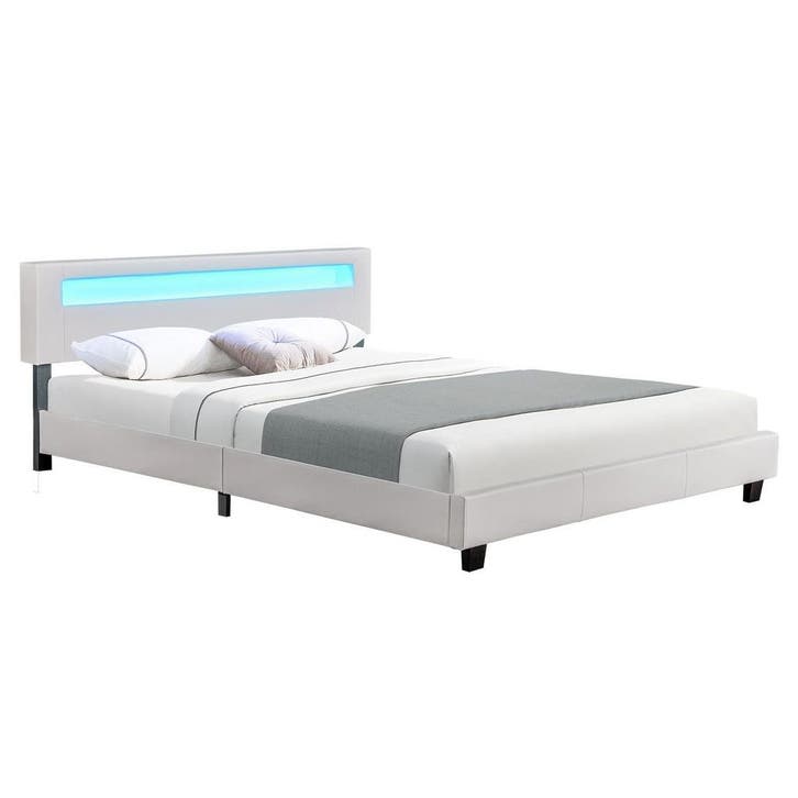Gestoffeerd bed Paris - 160 x 200 cm - Wit - LED Verlichting, Huis en Inrichting, Slaapkamer | Bedden, Nieuw, Verzenden