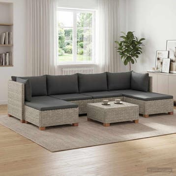 vidaXL 7 st Rieten Loungeset met Kussens GENDT Natuurlijk, Nieuw, Loungeset, 7 zitplaatsen, Verzenden