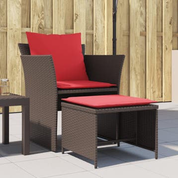 vidaXL Tuinstoel met voetenbank poly rattan bruin, Tuin en Terras, Verzenden, Nieuw, Rotan