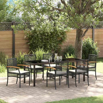 vidaXL Tuin eettafelset 7 st Zwart Rattan, Verzenden, Nieuw, Rotan, 7 zitplaatsen