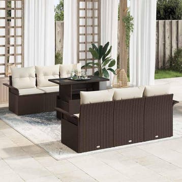 vidaXL Tuin Sofa Set 7 st Bruin poly rattan, Verzenden, Nieuw, 7 zitplaatsen
