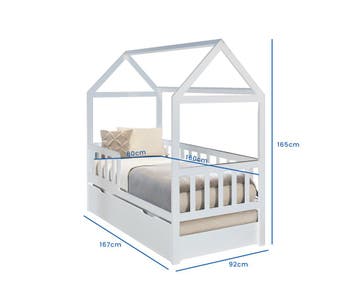 Peuterbed Huisje 160x80 Wit | Met Bedhekje | OP=OP, 85 tot 100 cm, Nieuw, Ophalen of Verzenden, Matras