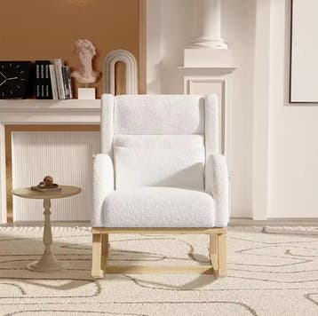 Witte Schommelstoel Fauteuil – Lamswol – Met Zijvakken  Laat, Verzenden, Nieuw