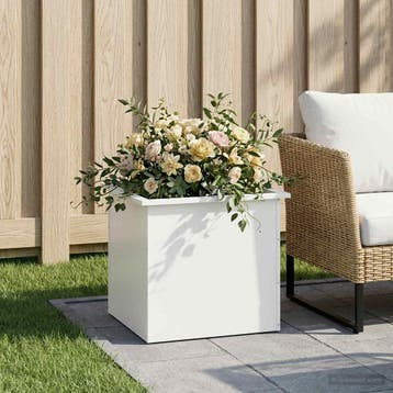 vidaXL Plantenbak met led Wit 50 x 60 x 48 cm Staal, Verzenden, Nieuw, Metaal, 60 tot 100 cm