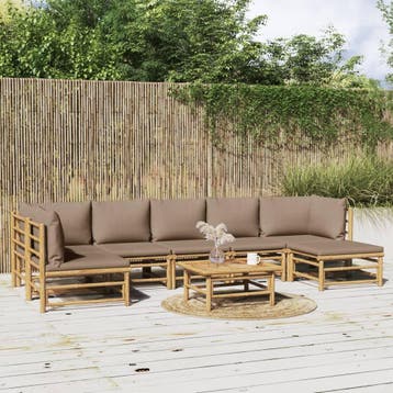 vidaXL 8-delige Loungeset met kussens bamboe taupe, Verzenden, Nieuw, Hout, Loungeset