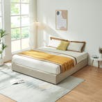 Tweepersoonsbed Nola met bedbodem linnen 200x160 cm beige [e, Verzenden, Nieuw