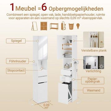 2dekans | SoBuy BZR240-E-W Badkamerkast - 30 x 30 x 180,5 cm, Ophalen of Verzenden, Zo goed als nieuw