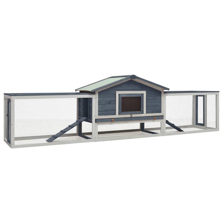 vidaXL Konijnenhok 310x70x87 cm massief grenen- en vurenhout, Dieren en Toebehoren, Knaagdieren en Konijnen | Hokken en Kooien