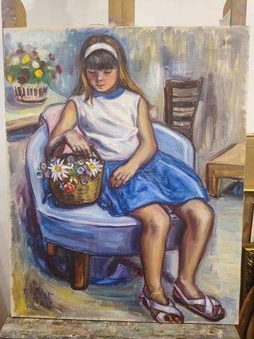 Escuela Impresionista Europea (XX) - Niña con flores