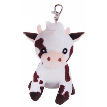 Knuffeldier koe sleutelhanger - pluche - bruin/wit - 12 cm, Verzenden, Nieuw
