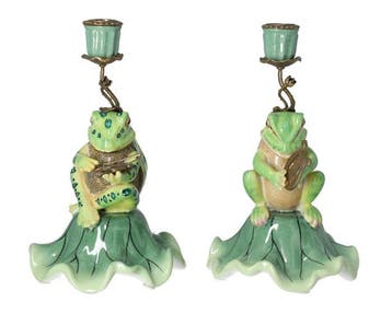 Kaarsenhouder (2) - Brons, Porselein - Musical frogs