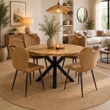 Lars Deal 115cm mango + 4x Stoel Phoenix light brown, Huis en Inrichting, Stoelen, Ophalen of Verzenden, Nieuw