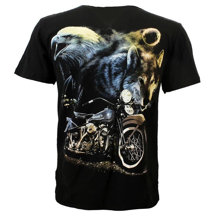 Wolf Adelaar en Motor in de Nacht T-Shirt Zwart, Kleding | Heren, T-shirts, Verzenden
