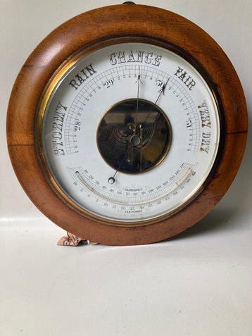 Aneroid barometer - Hout, Koper, Glas - Met thermometer