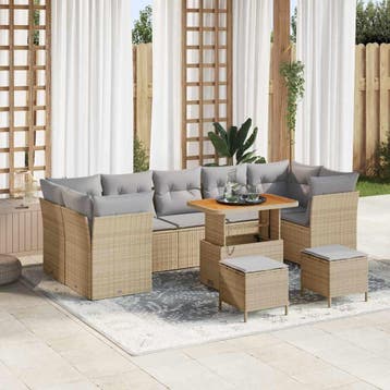 vidaXL Tuinbankenset 10 pcs Beige poly rattan, Verzenden, Nieuw, Rotan