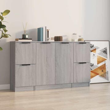 vidaXL Dressoirs 3 st bewerkt hout grijs sonoma eikenkleurig, Verzenden, Nieuw, 50 tot 100 cm, 25 tot 50 cm