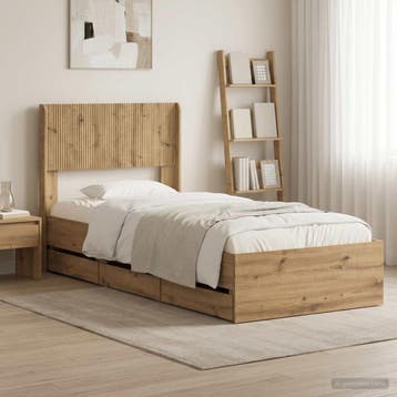 vidaXL Bedframe met opbergruimte en hoofdbord Artisan Oak 90, Eenpersoons, Bruin, Verzenden, Nieuw