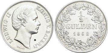1/2 Gulden 1868 Bayern Ludwig Ii 1864-1886, Verzenden