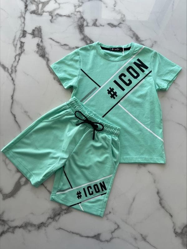 Jongens 2 delig sportief setje Mint groen Icon, Kinderen en Baby's, Kinderkleding | Kinder-kledingpakketten, Nieuw, Overige maten