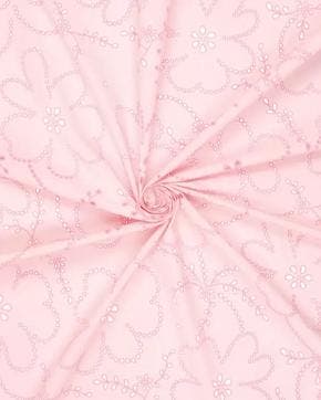 Broderie Katoen Gaten & Bloemen Roze, Nieuw, Roze