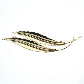 Gouden broche van twee veren, Ophalen of Verzenden, Gebruikt, Overige kleuren, Goud