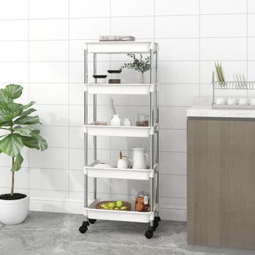 vidaXL Keukentrolley 5-laags 42x29x128 cm ijzer en ABS wit, Verzenden, Nieuw