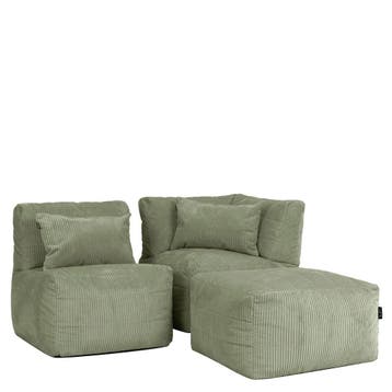 Noa Modulaire Zitzak Sofa Corduroy - 3-delig - Saliegroen, Verzenden, Nieuw