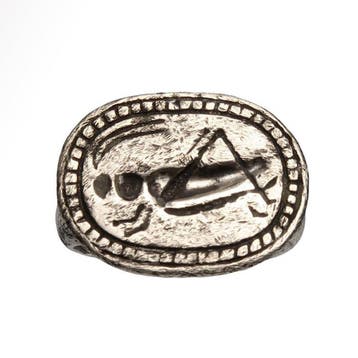 Oud-Romeins Zilver Solide ring met sprinkhaan