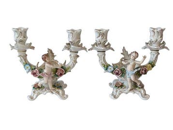 Capodimonte - Kaarsenhouder (2) - Porselein - Putti tussen