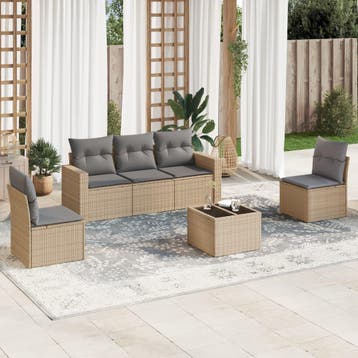vidaXL 6-delige Loungeset met kussens poly rattan beige, Verzenden, Nieuw, Loungeset