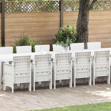 vidaXL Tuin Eettafelset met kussens 17 st Wit PP, Verzenden, Nieuw, 7 zitplaatsen