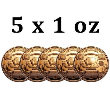 Verenigde Staten. 5 x 1 oz $10 Bison Banknote 999 Fine