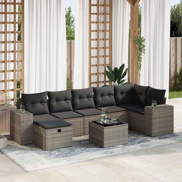 vidaXL 8-delige Loungeset met kussens poly rattan grijs, Verzenden, Nieuw, 7 zitplaatsen, Loungeset