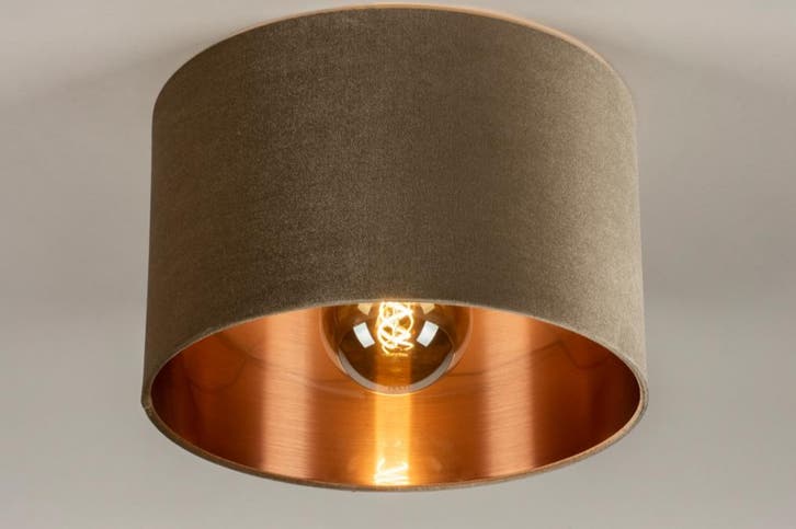Rietveld Plafondlampen - Zwart, Taupe, Roodkoper - Stof, Met, Huis en Inrichting, Lampen | Plafondlampen, Verzenden