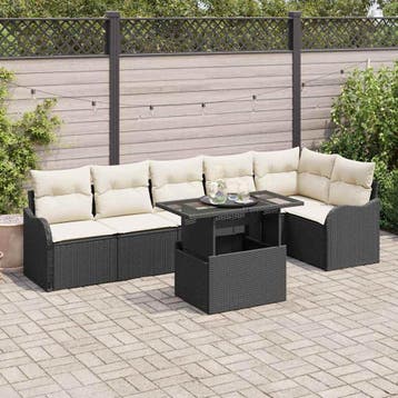 vidaXL Bankstel 7 st Zwart Poly riet, Verzenden, Nieuw, Rotan, 7 zitplaatsen